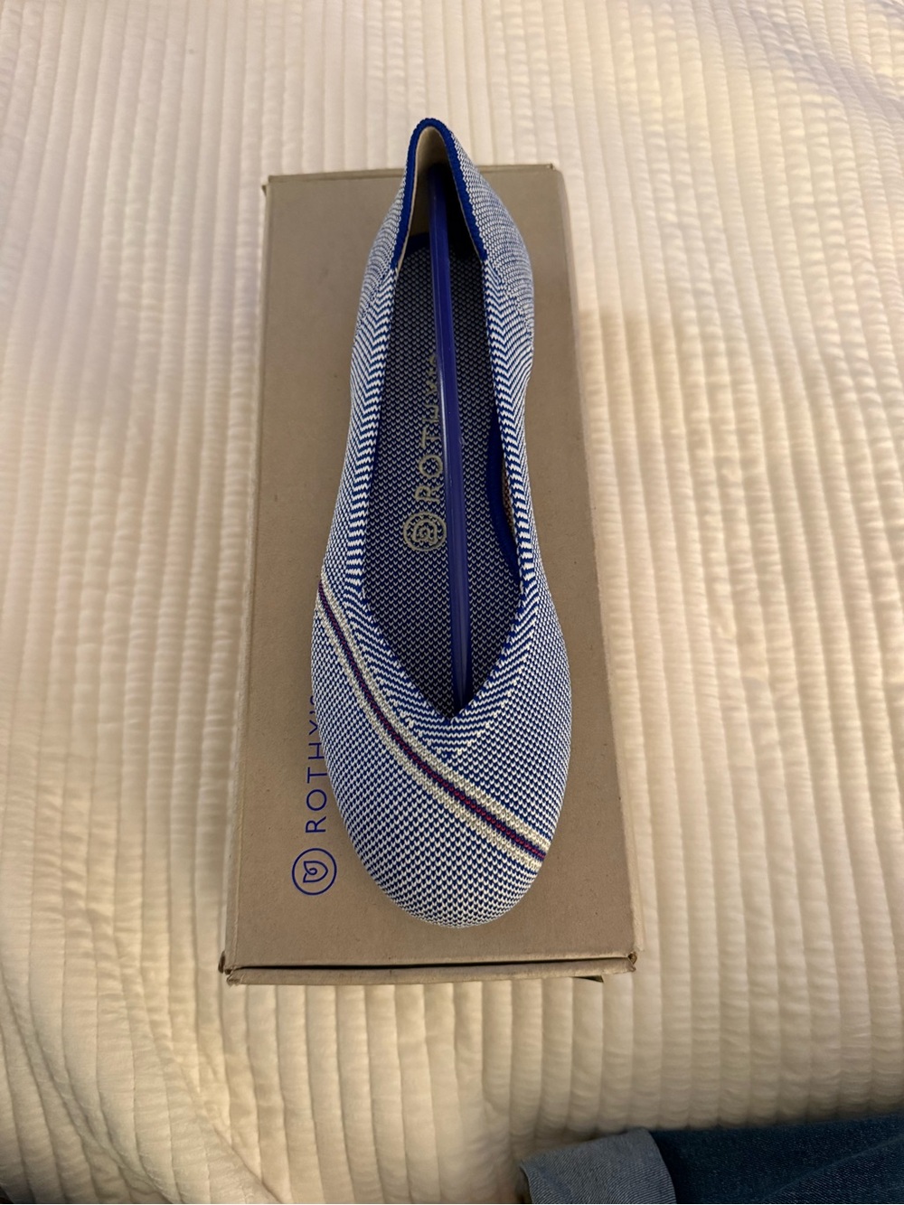 Rothy's The Flat Round ToeBallet Flats Blue Reflective Stripe Womens 8 NIB